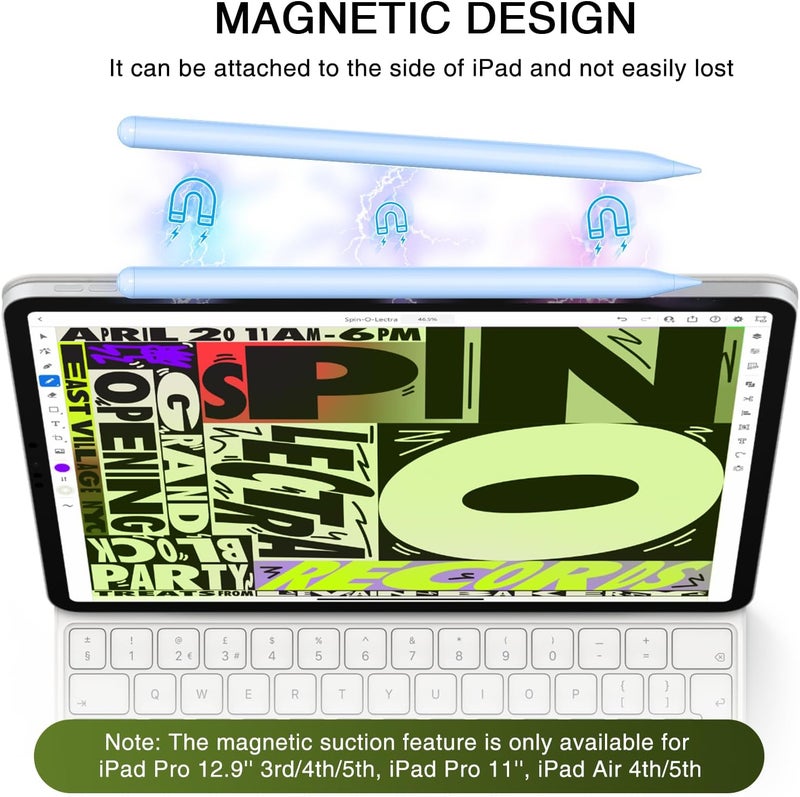 HATOKU Pen for iPad 2018-2025, 15 Mins Fast Charging Pencil 1st Gen with Tilt & Palm Rejection Compatible with iPad Air 3/4/5/M2/M3, iPad mini 5/6/7, iPad 6/7/8/9/10/11, iPad Pro 11"/12.9"/M4 M5(Blue) - Image 4